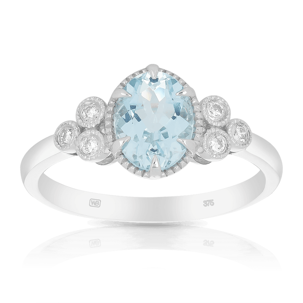 Aquamarine white discount gold engagement rings
