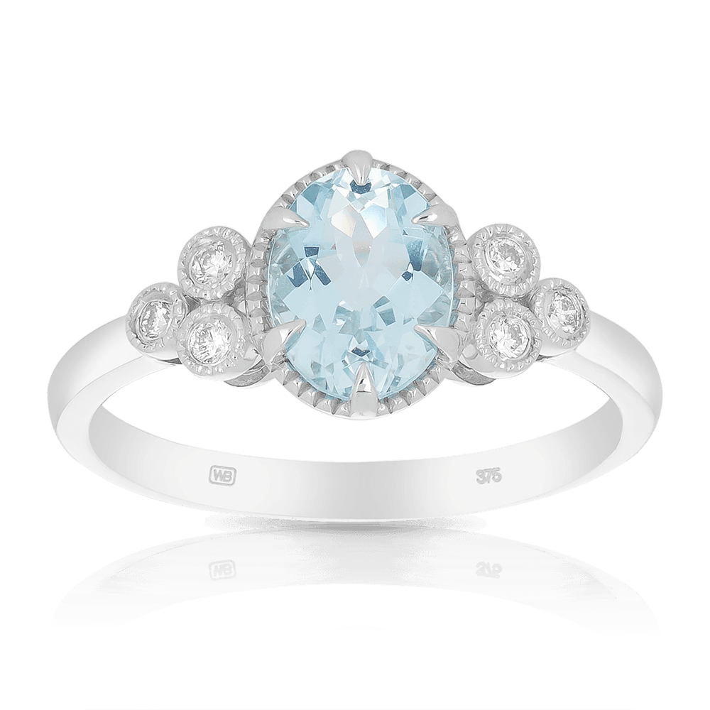 Aquamarine and Diamond Dress Ring in 9ct White Gold - Wallace Bishop