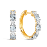 Aquamarine & Diamond Huggie Hoop Earrings in 9ct Yellow Gold