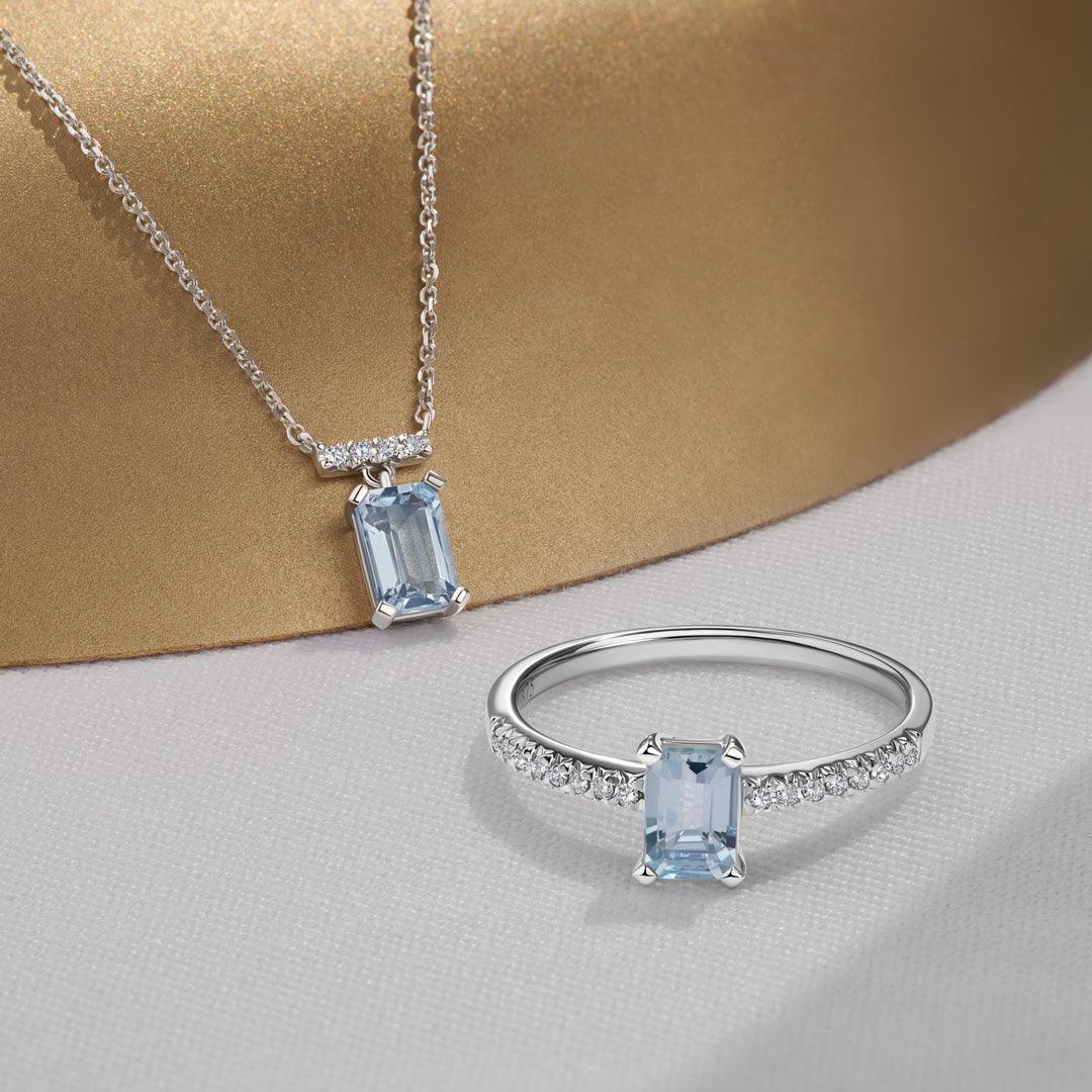 Aquamarine & Diamond Necklace in 9ct White Gold - Wallace Bishop