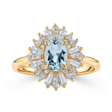 Aquamarine Diamond Ballerina Ring in 9ct Yellow Gold