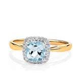 Aquamarine Halo Ring in 9ct Yellow Gold