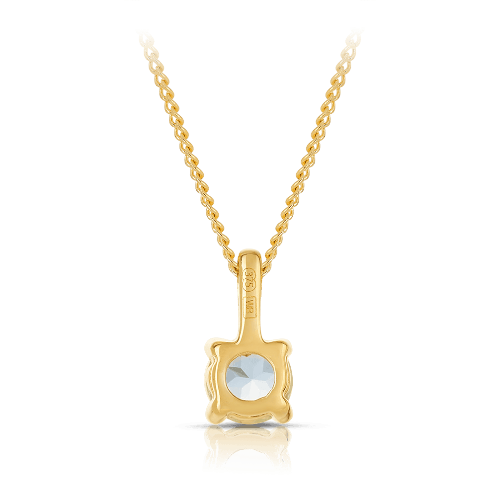 Aquamarine Solitaire Pendant in 9ct Yellow Gold