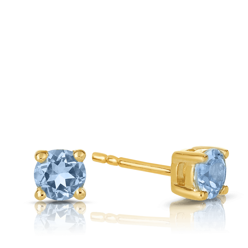 Aquamarine Round Stud Earrings in 9ct Yellow Gold