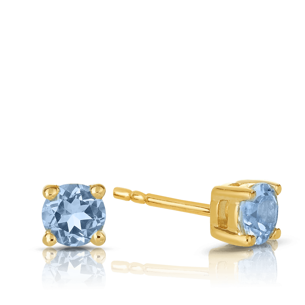 Aquamarine Round Stud Earrings in 9ct Yellow Gold - Wallace Bishop