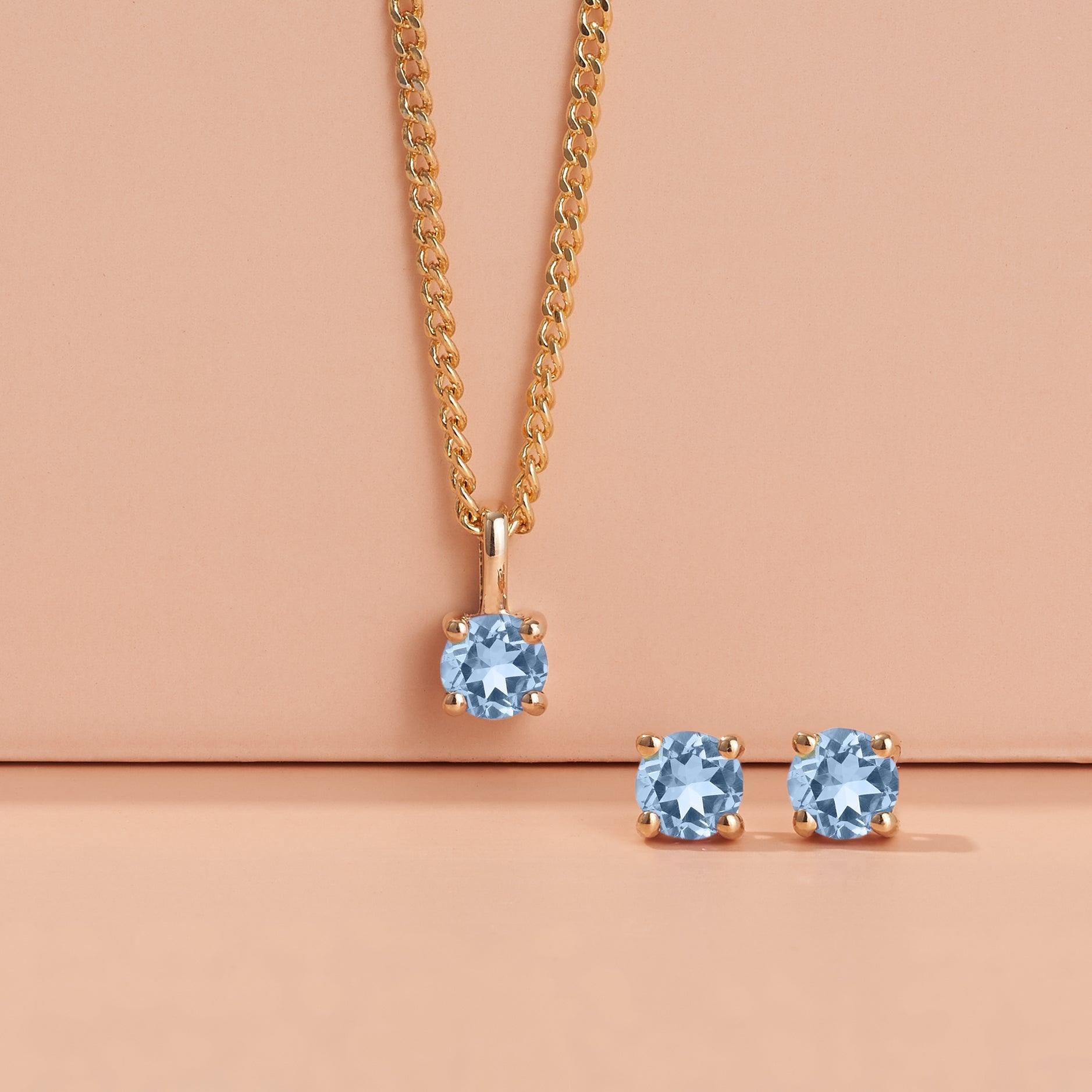 Aquamarine Round Stud Earrings in 9ct Yellow Gold