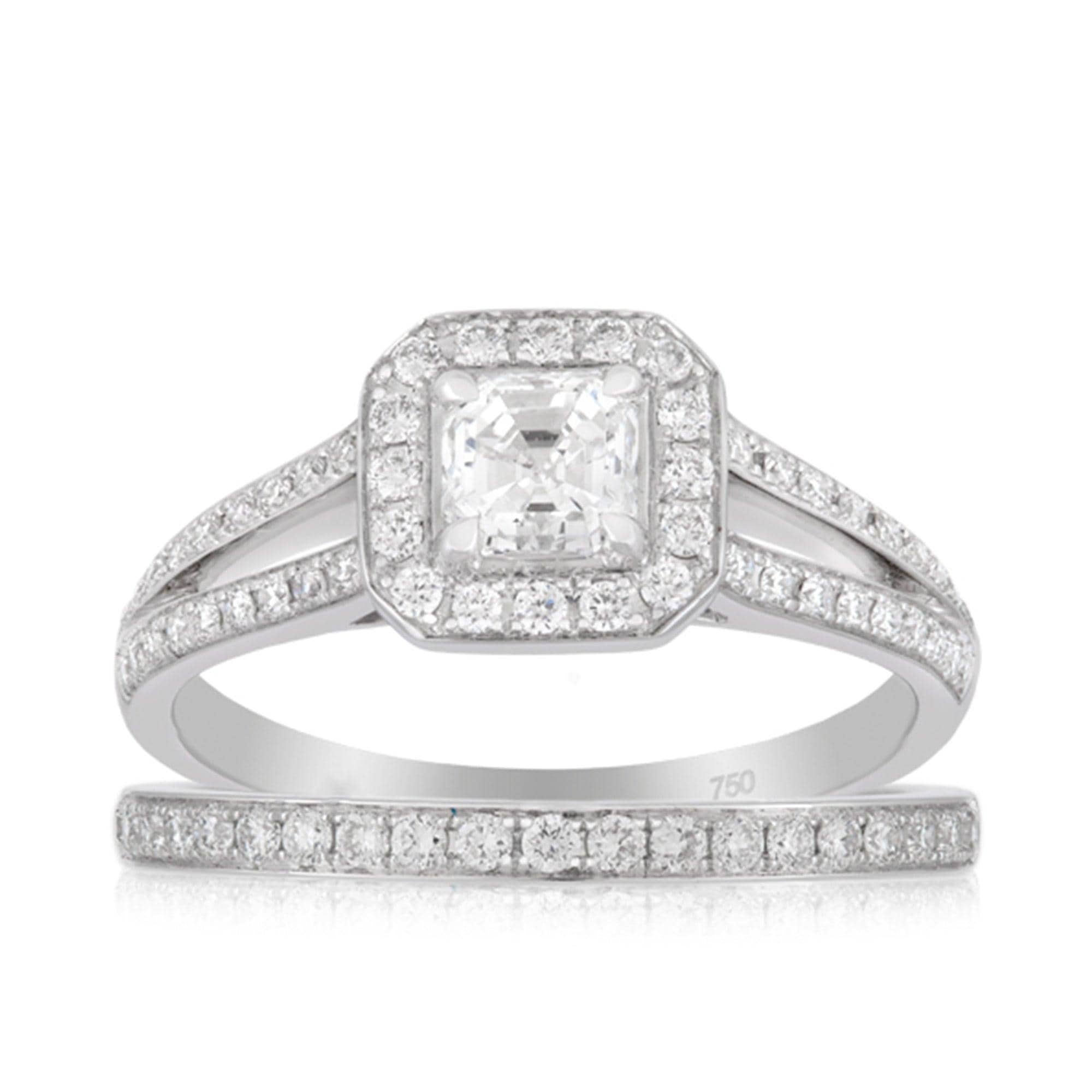 0.96ct TW Asscher Cut Diamond Bridal Set in 18ct White Gold