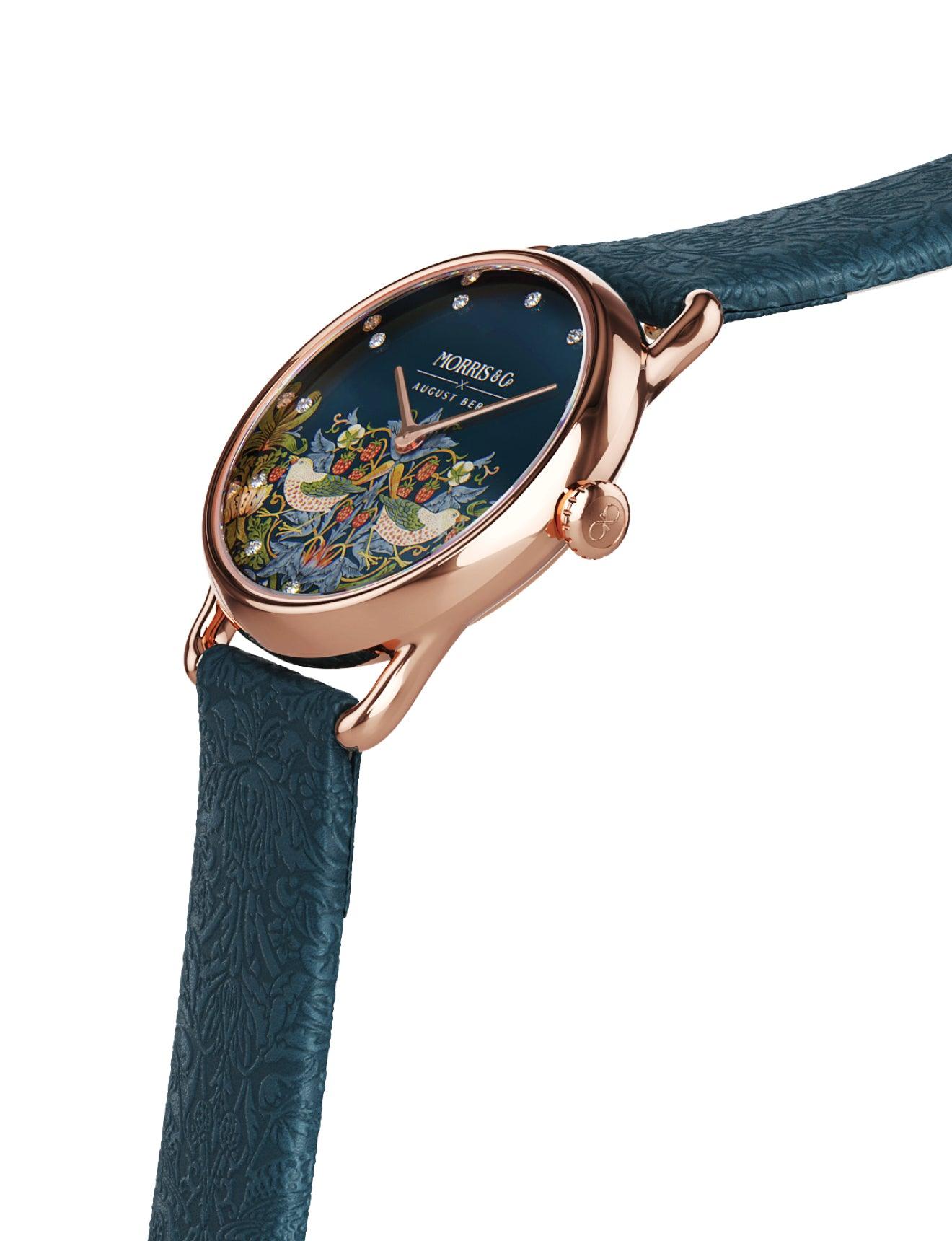 August Berg Morris & Co 26MM Strawberry Thief Indigo Leather Watch M1ST0926A16LIDE - Wallace Bishop