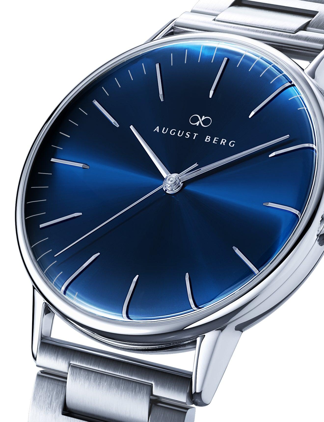 August Berg Serenity Link 40MM Deep Blue Silver Watch 10240E05SSL