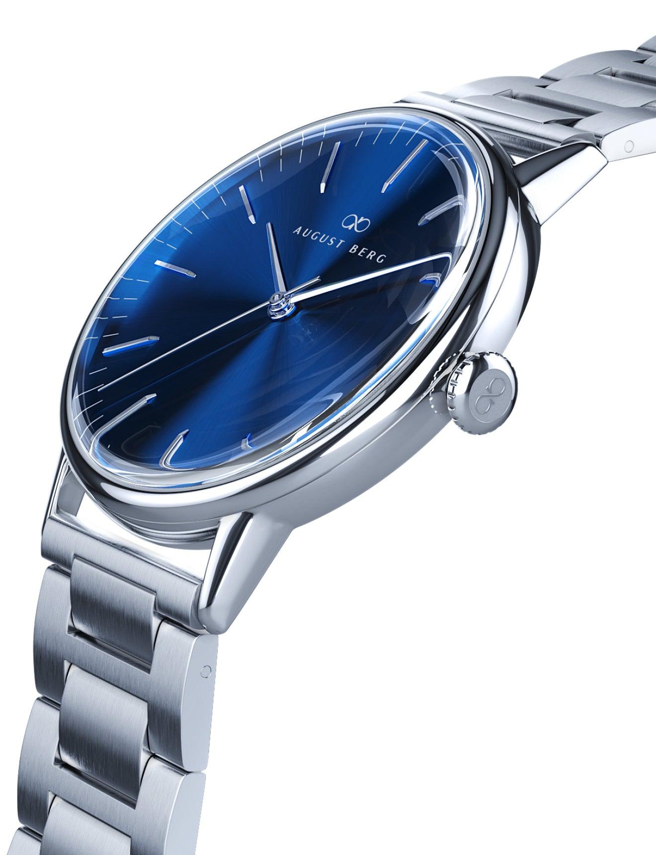 August Berg Serenity Link 40MM Deep Blue Silver Watch 10240E05SSL