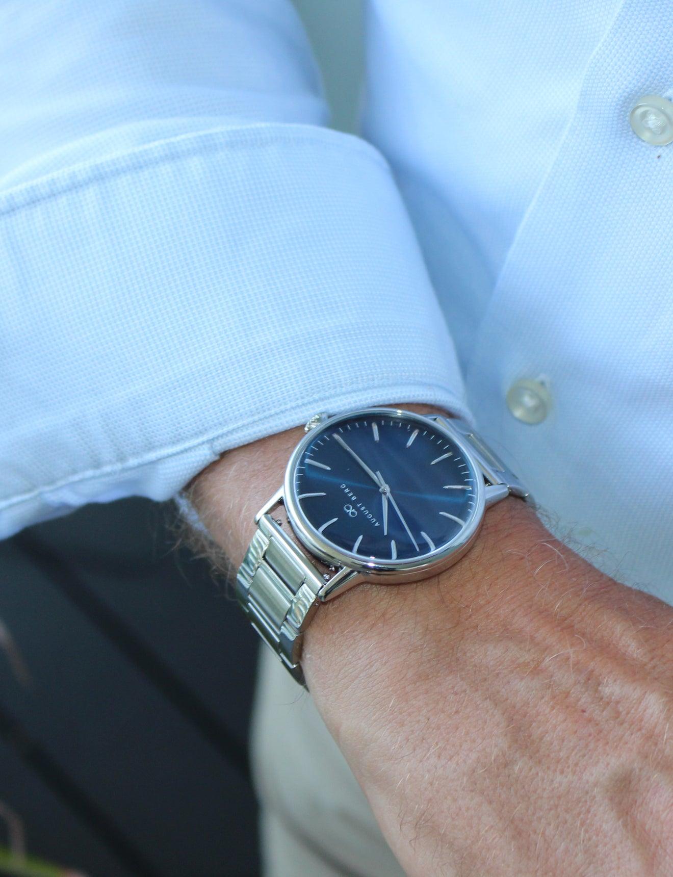 August Berg Serenity Link 40MM Deep Blue Silver Watch 10240E05SSL