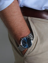 August Berg Serenity Link 40MM Deep Blue Silver Watch 10240E05SSL