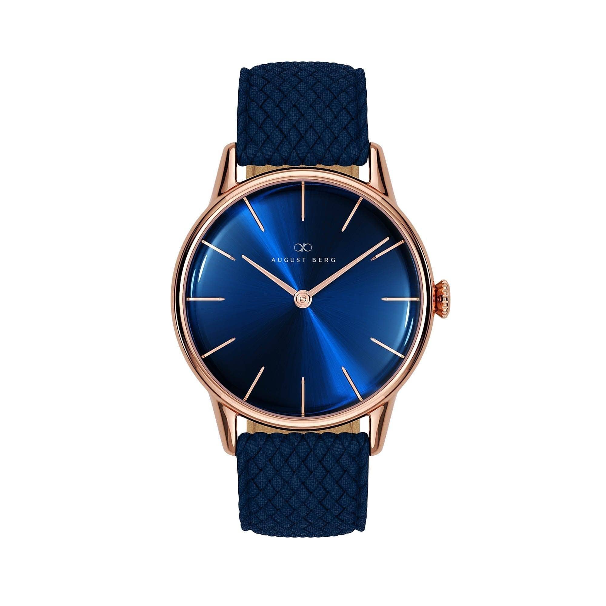 August Berg Women's Serenity Rose PVD Quartz Fashion 32mm Watch Blue Dial 10232A05VBL