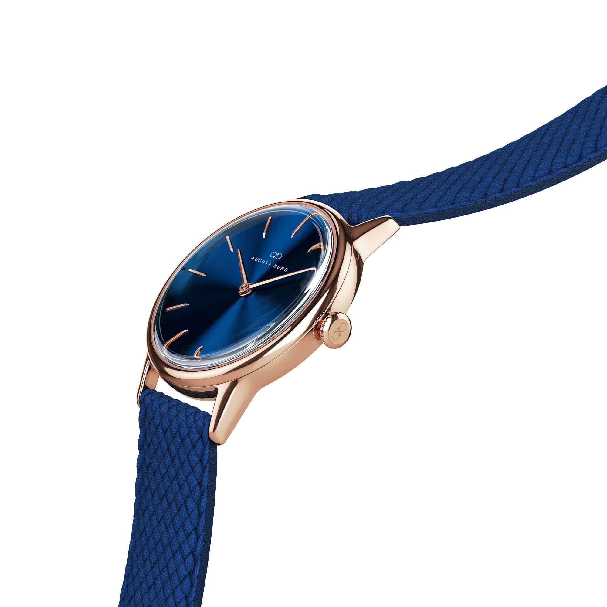 August Berg Women's Serenity Rose PVD Quartz Fashion 32mm Watch Blue Dial 10232A05VBL