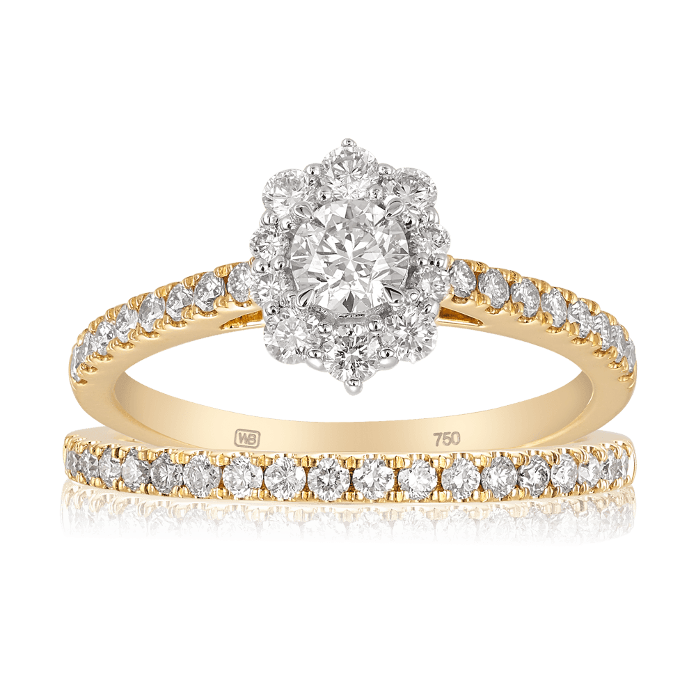 Australian Diamonds® Argyle White Diamonds Flower Bridal Set in 18ct Yellow Gold - Wallace Bishop