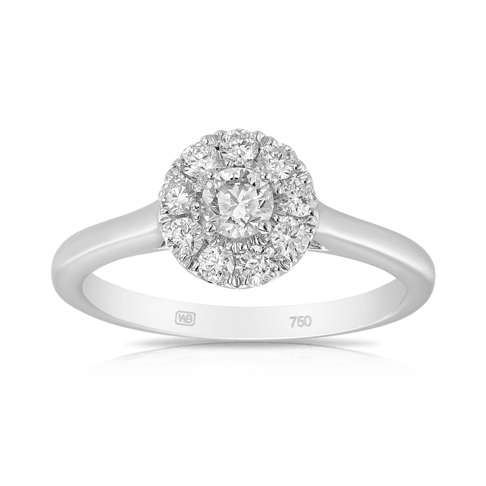 Australian Diamonds® Argyle White Round Brilliant Cut Diamond Halo Engagement Ring in 18ct White Gold - Wallace Bishop