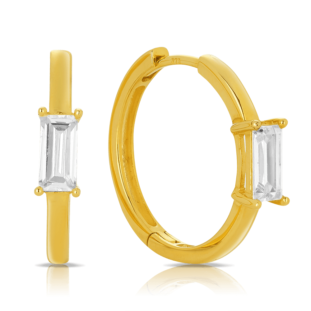 Baguette Cut Cubic Zirconia Hoops in 9ct Yellow Gold - Wallace Bishop