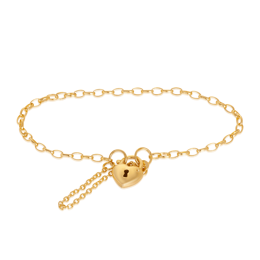 Belcher Heart Padlock Bracelet in 9ct Yellow Gold