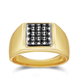 Black Sapphire Square Signet Ring in 9ct Yellow and White Gold