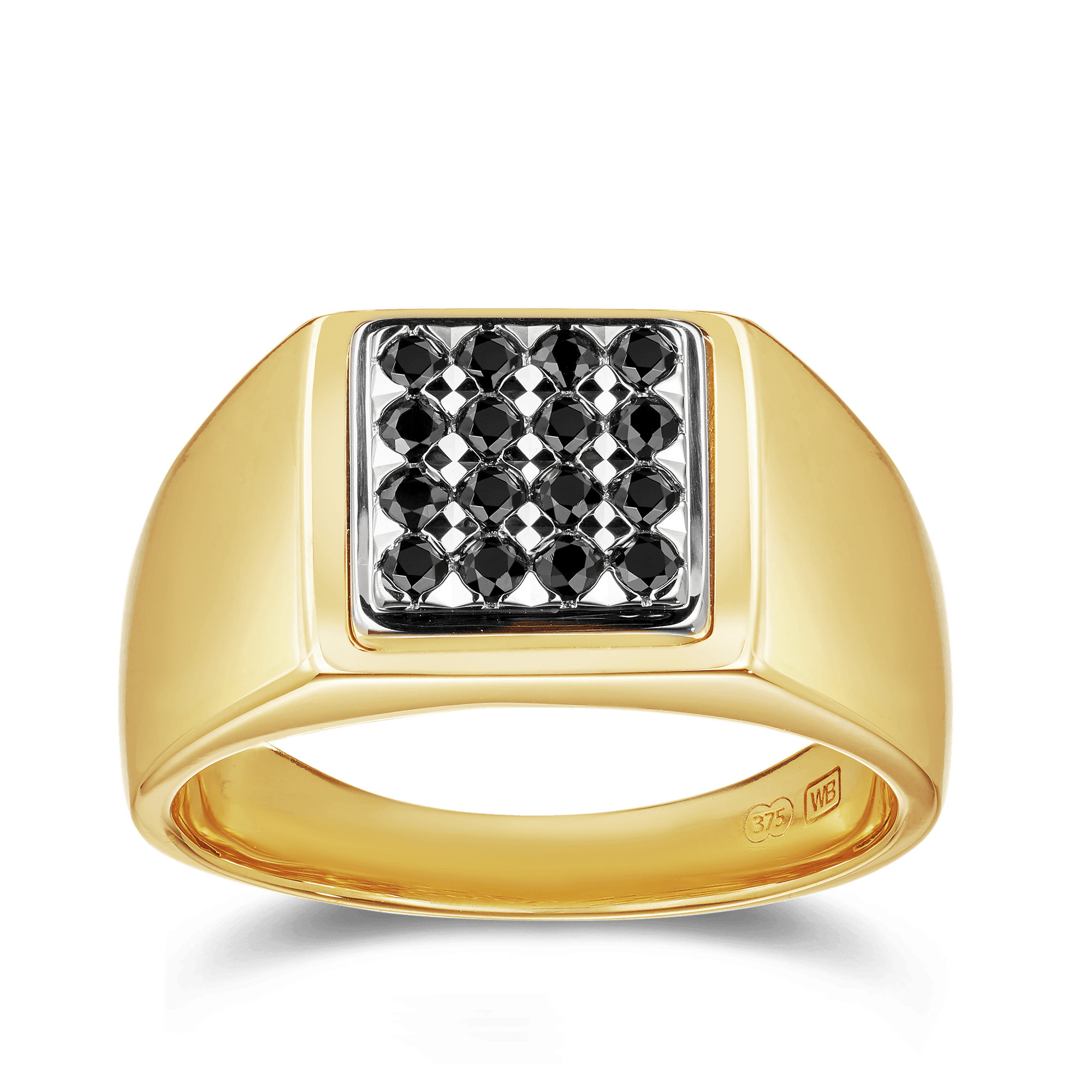 Black Sapphire Square Signet Ring in 9ct Yellow and White Gold