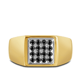 Black Sapphire Square Signet Ring in 9ct Yellow and White Gold