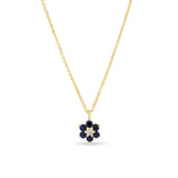 Blue Sapphire & Diamond Petite Flower Pendant in 9ct Yellow Gold