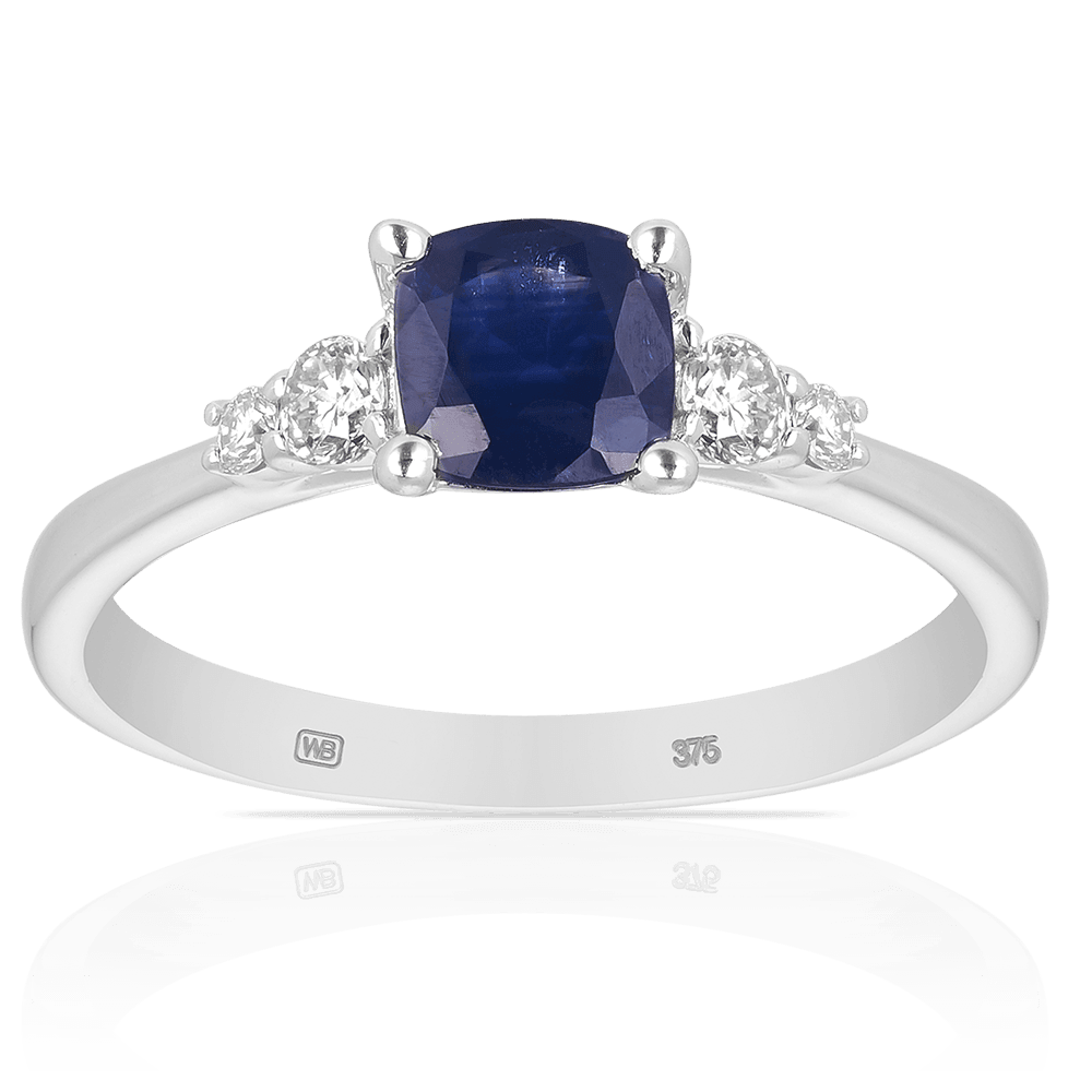 Blue Sapphire Ring in 9ct White Gold