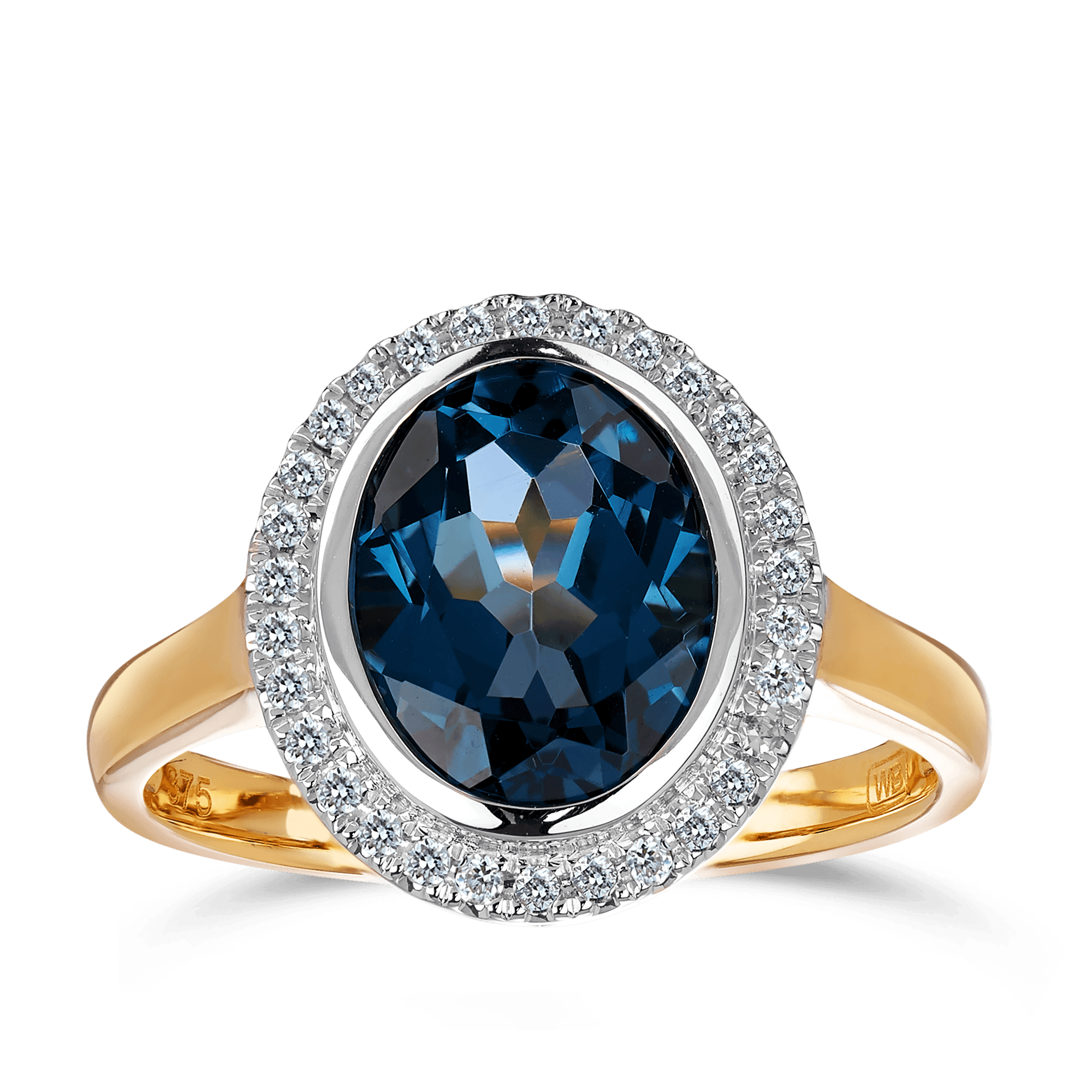 Blue Topaz & 0.15ct TW Diamond Dress Ring in 9ct Yellow Gold