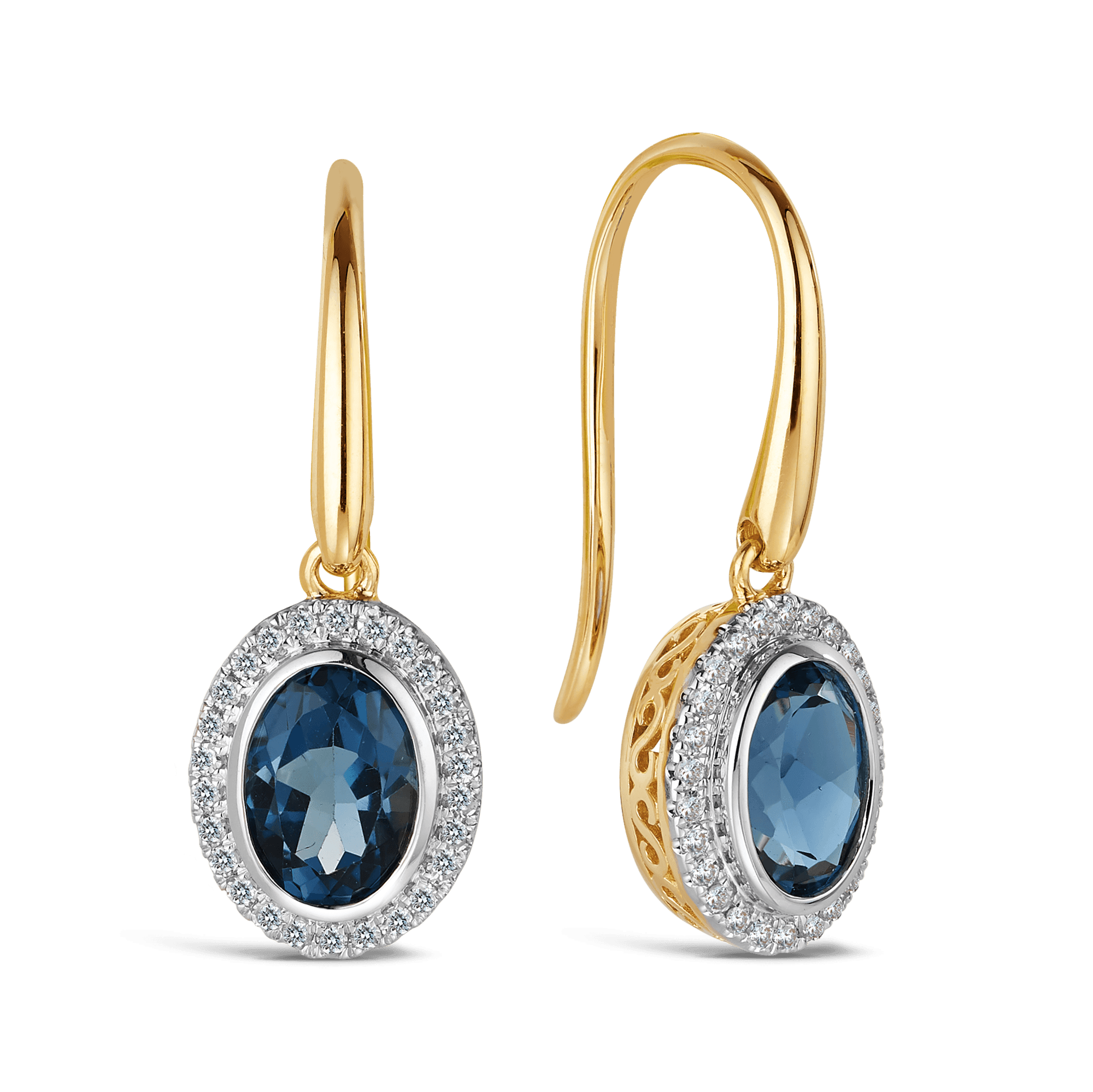 Blue Topaz Diamond Earrings in 9ct Yellow Gold