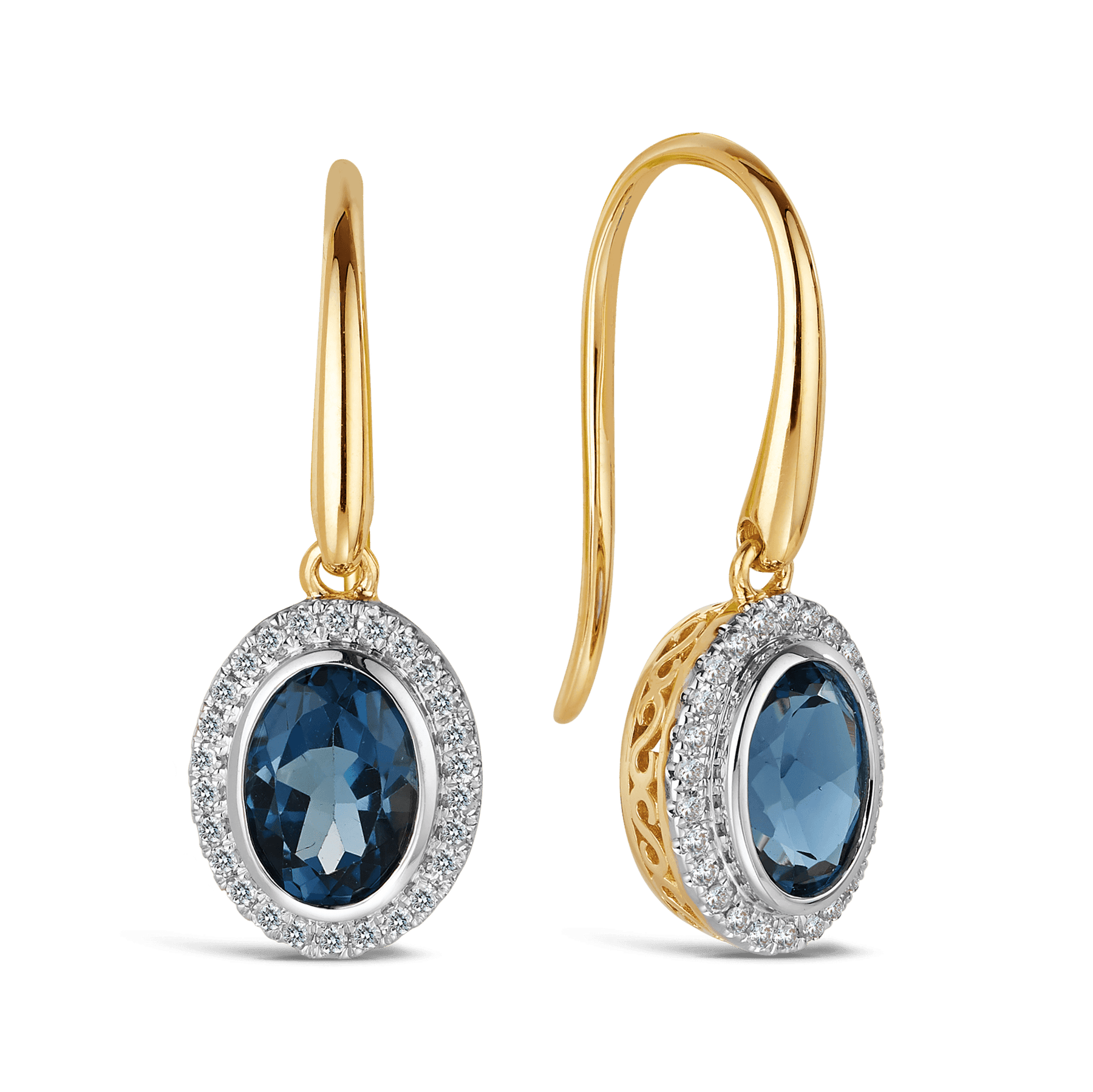 Blue Topaz & Diamond Earrings in 9ct Yellow Gold - Wallace Bishop