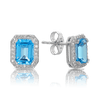 Blue Topaz & Diamond Halo Stud Earrings in 9ct White Gold
