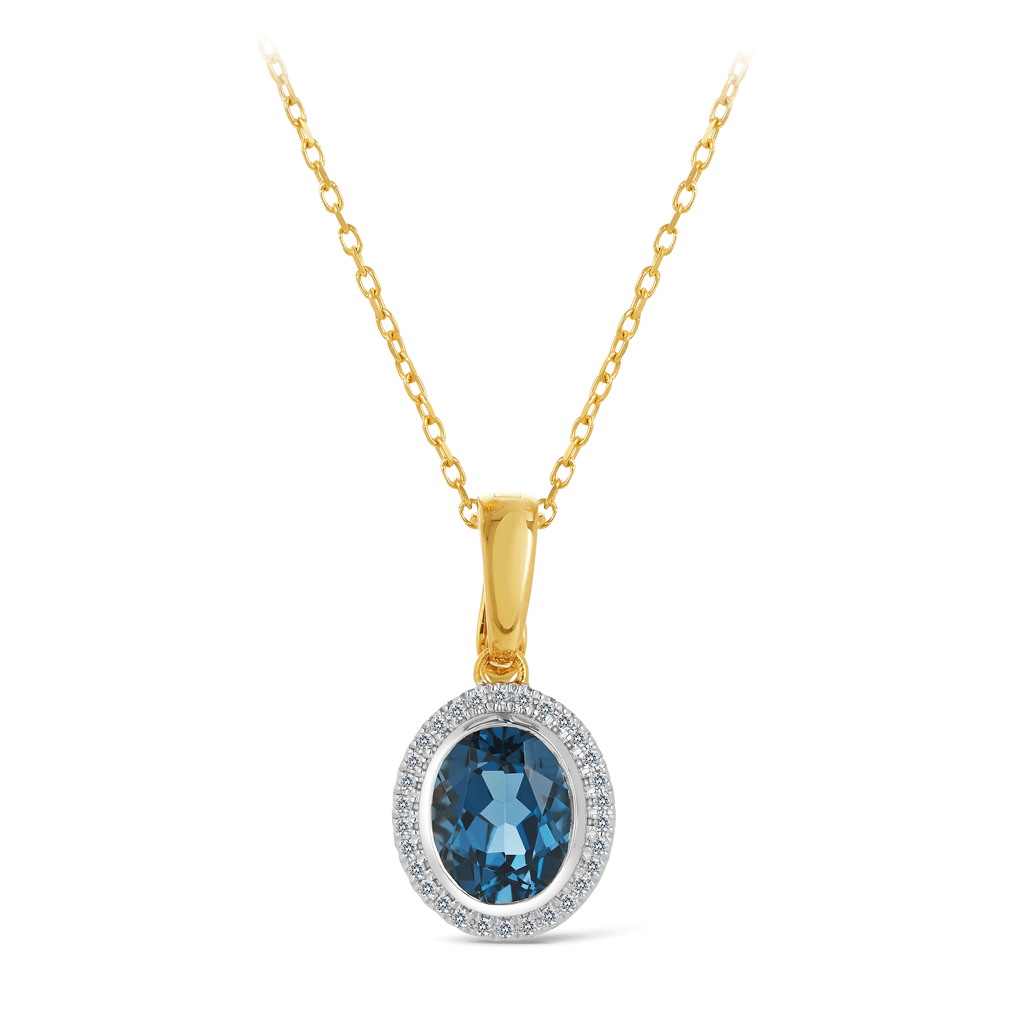 Blue Topaz & Diamond Pendant in 9ct Yellow Gold