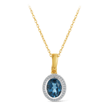 Blue Topaz & Diamond Pendant in 9ct Yellow Gold