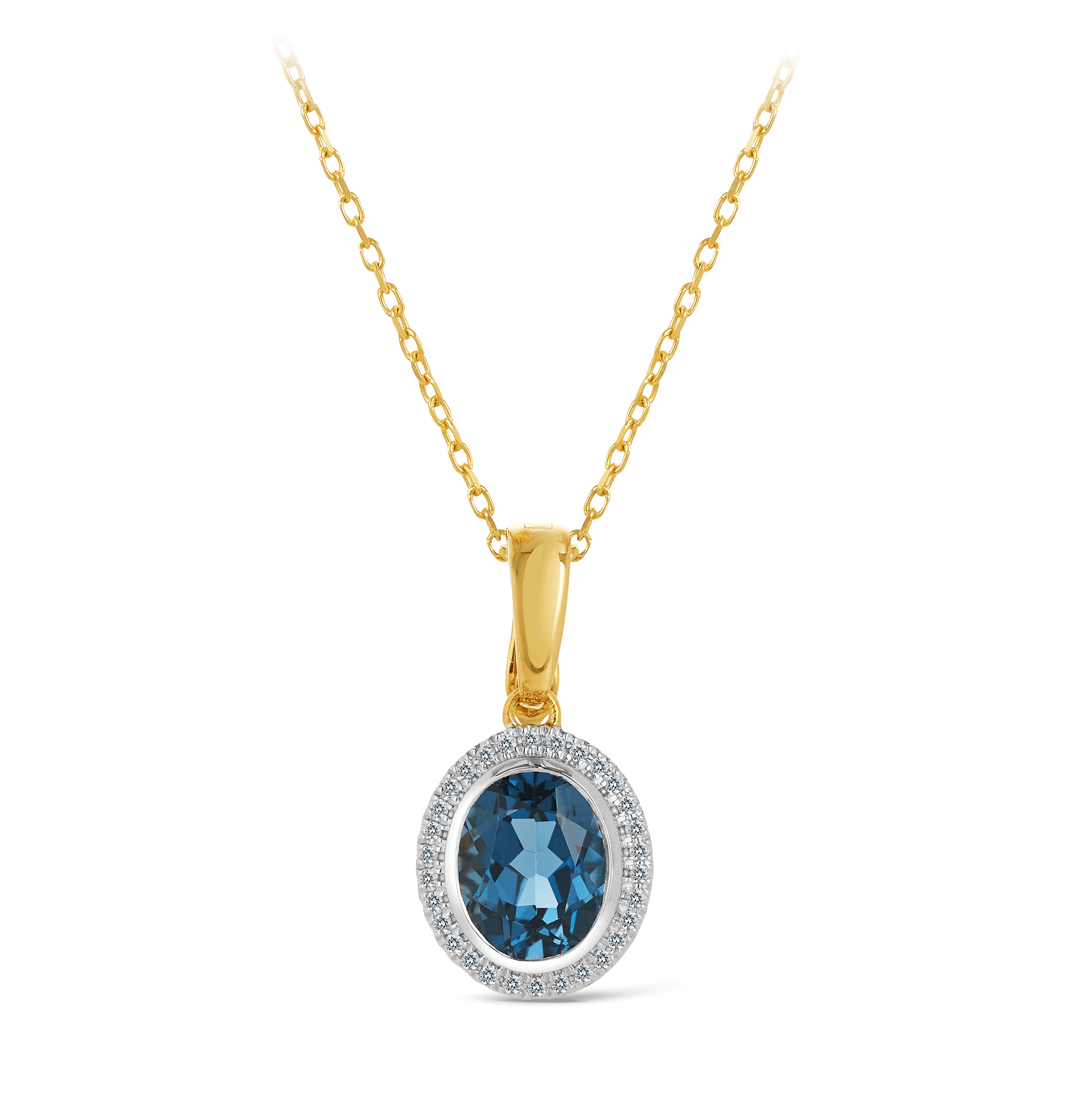 Blue Topaz & Diamond Pendant in 9ct Yellow Gold