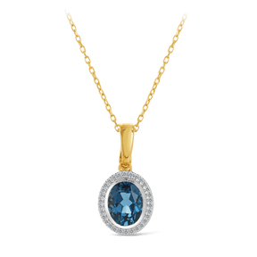 Blue Topaz & Diamond Pendant in 9ct Yellow Gold - Wallace Bishop