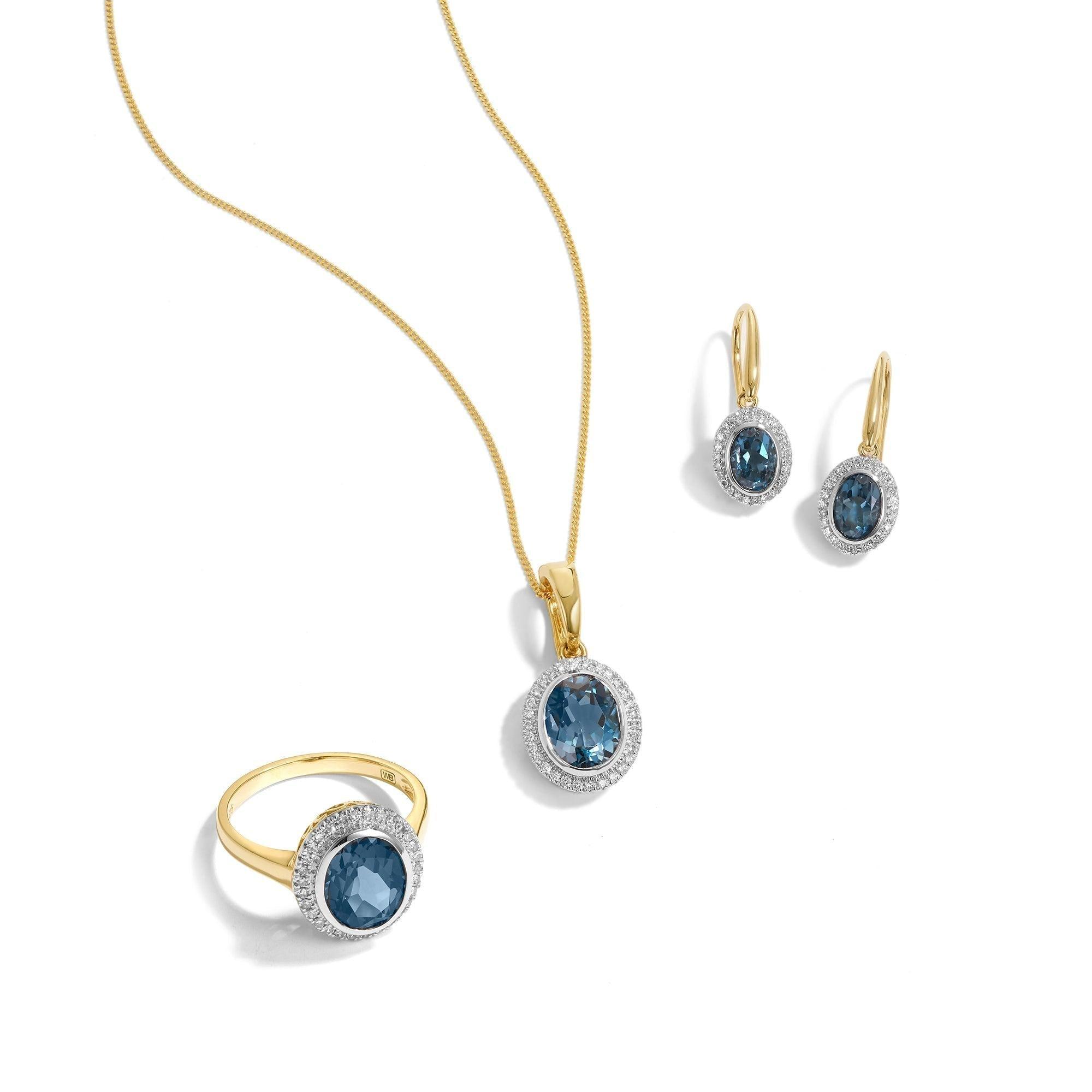 Blue Topaz & Diamond Pendant in 9ct Yellow Gold