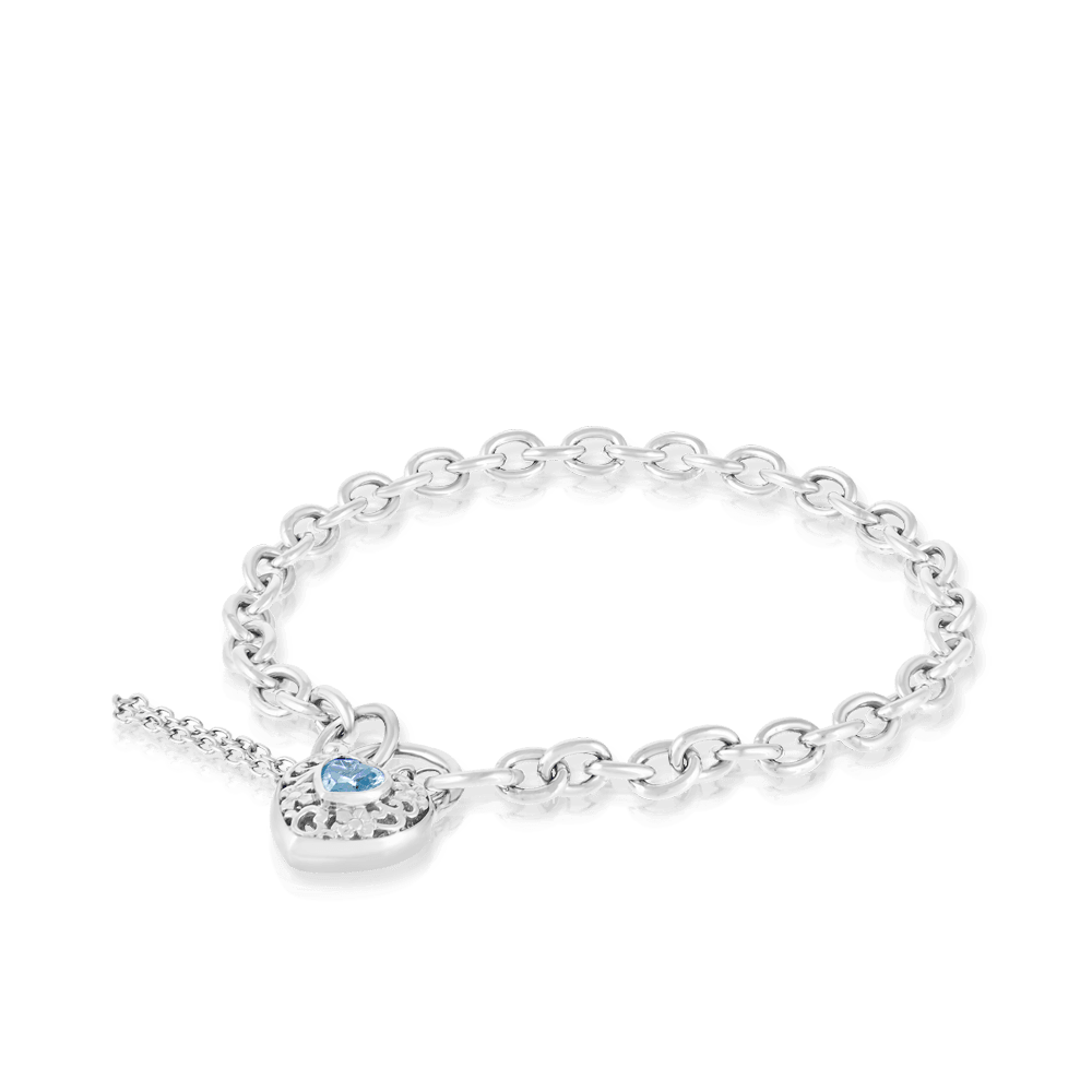 Blue Topaz Filigree Heart Padlock Bracelet in Sterling Silver - Wallace Bishop