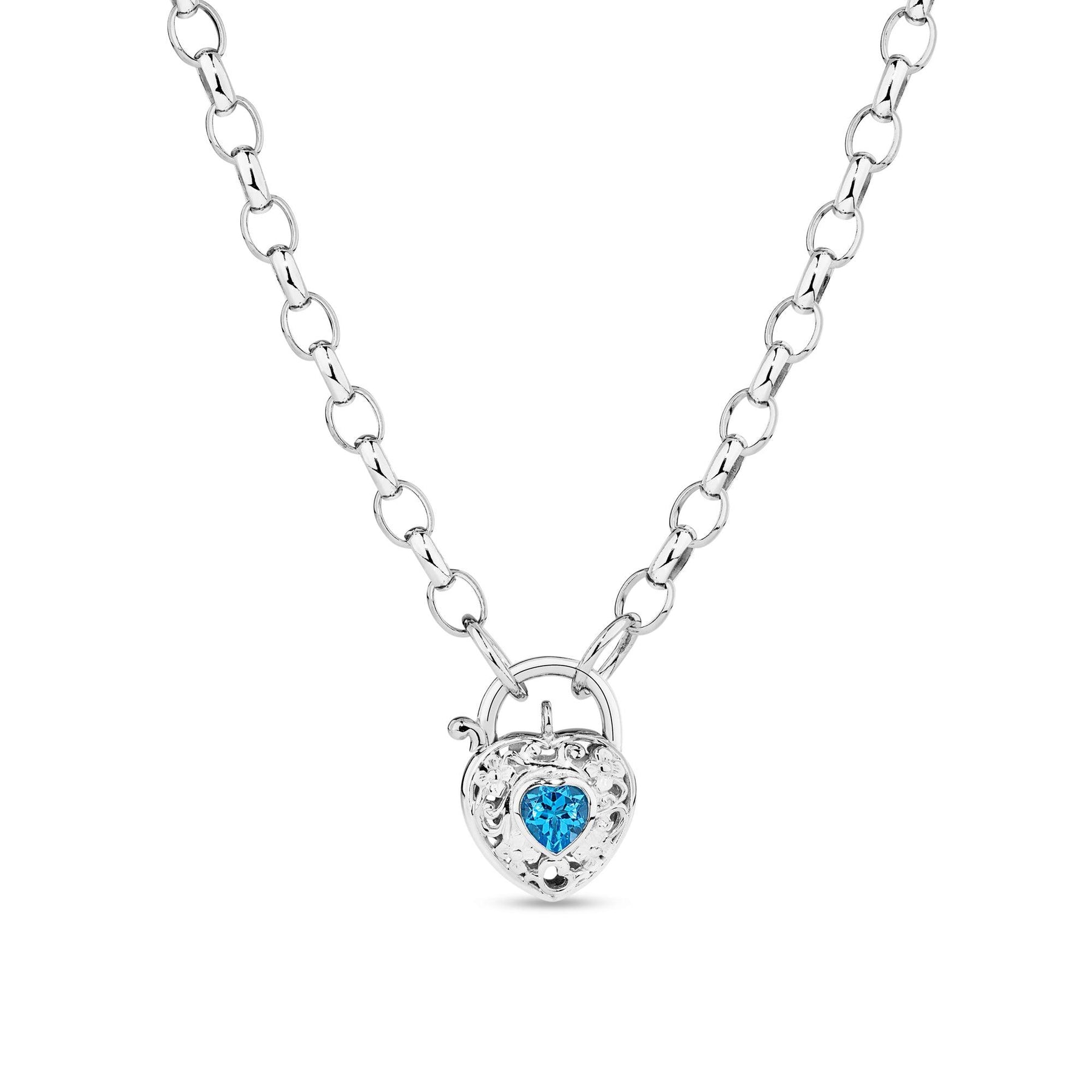 Blue Topaz Filigree Heart Padlock Necklace in Sterling Silver - Wallace Bishop