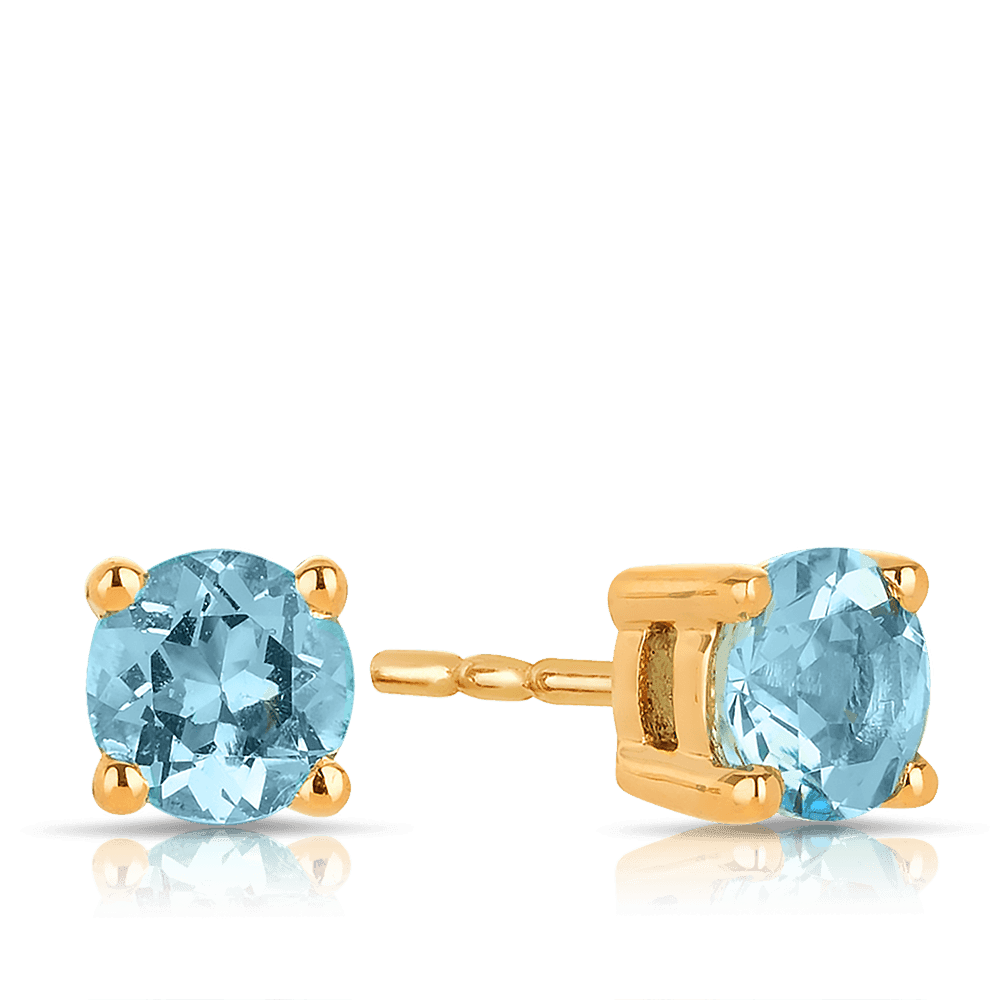Blue Topaz Round Stud Earrings in 9ct Yellow Gold