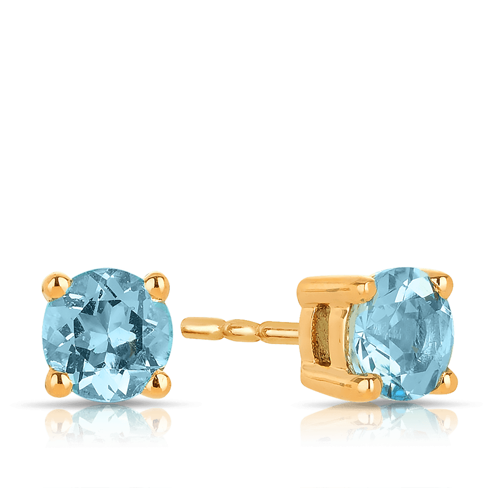 Blue Topaz Round Stud Earrings in 9ct Yellow Gold