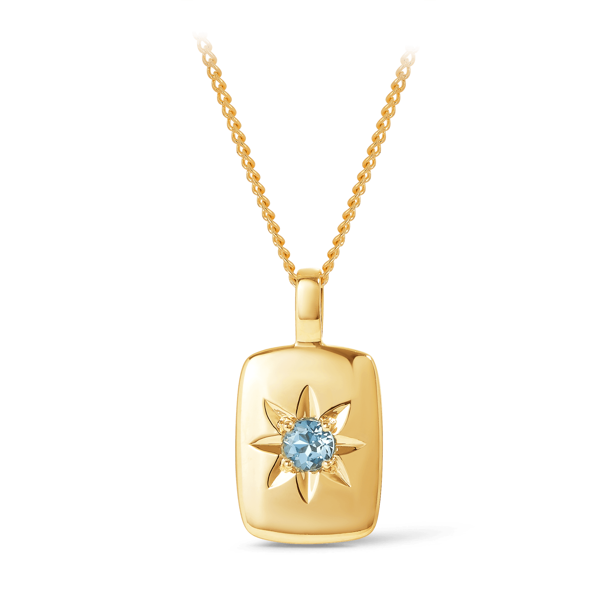 Blue Topaz Star Set Rectangular Pendant in 9ct Yellow Gold