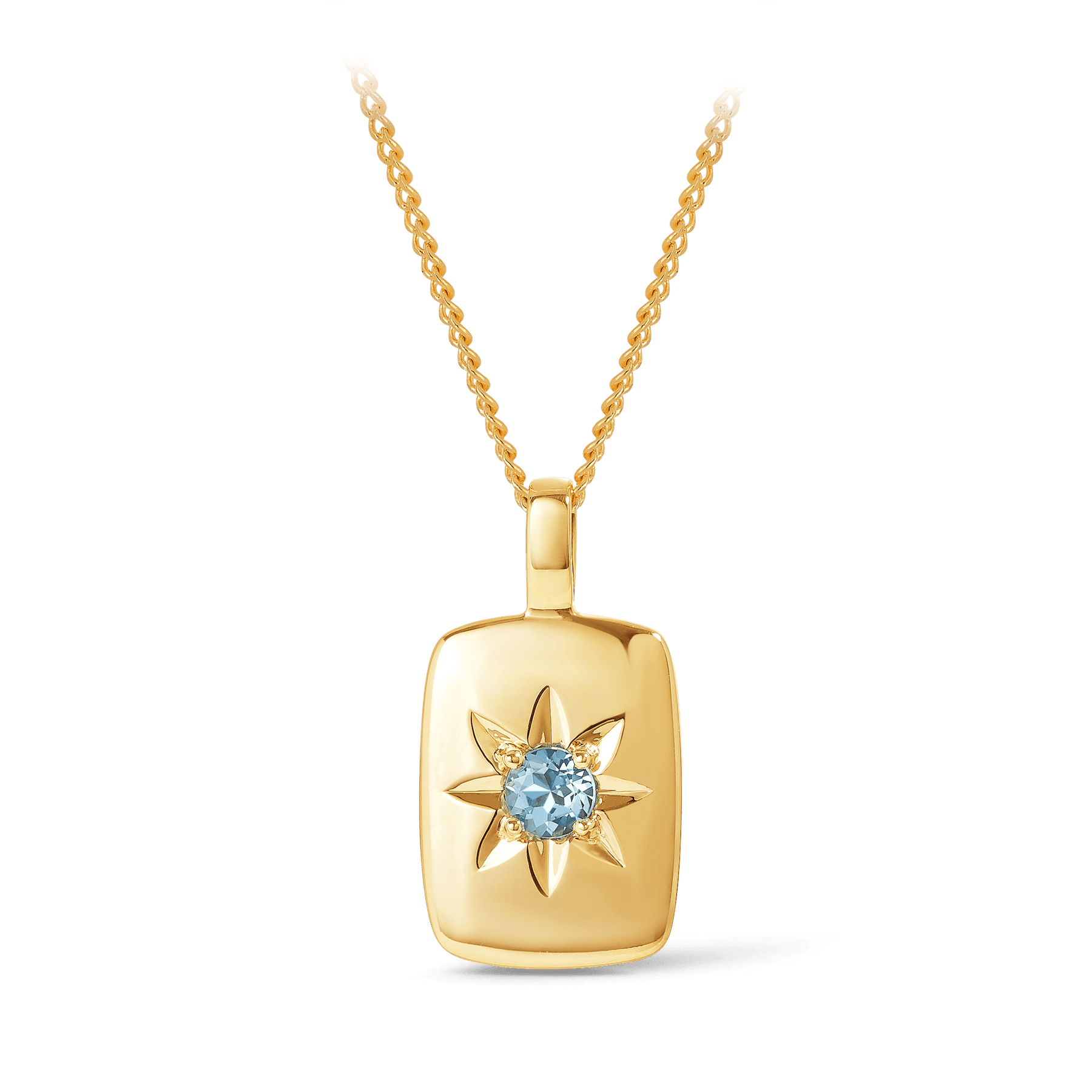 Blue Topaz Star Set Rectangular Pendant in 9ct Yellow Gold - Wallace Bishop