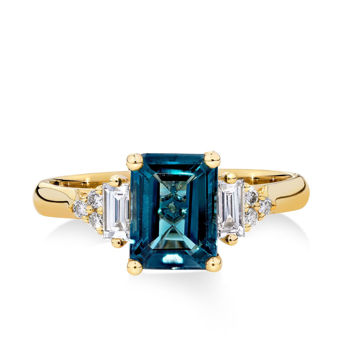 Bluebird London Blue Topaz & 0.26ct TW Diamond Ring in 9ct Yellow Gold - Wallace Bishop