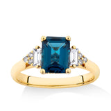 Bluebird London Blue Topaz & 0.26ct TW Diamond Ring in 9ct Yellow Gold