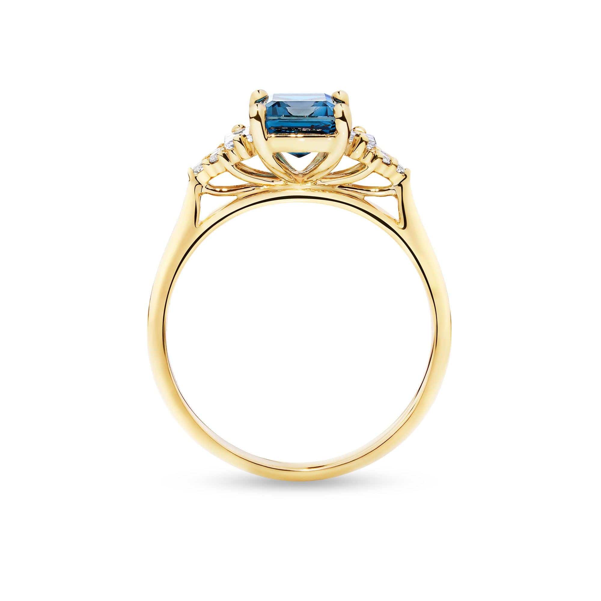 Bluebird™ London Blue Topaz & 0.26ct TW Diamond Ring in 9ct Yellow Gold