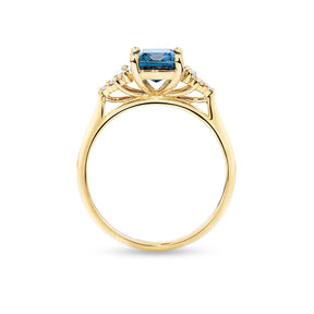 Bluebird London Blue Topaz & 0.26ct TW Diamond Ring in 9ct Yellow Gold - Wallace Bishop