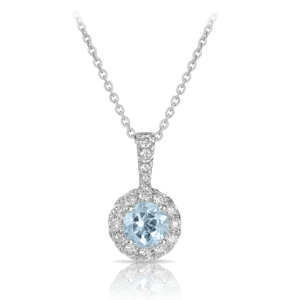 Bluebird™ Aquamarine and Diamond Pendant with Chain in 9ct White Gold TGW 0.68ct