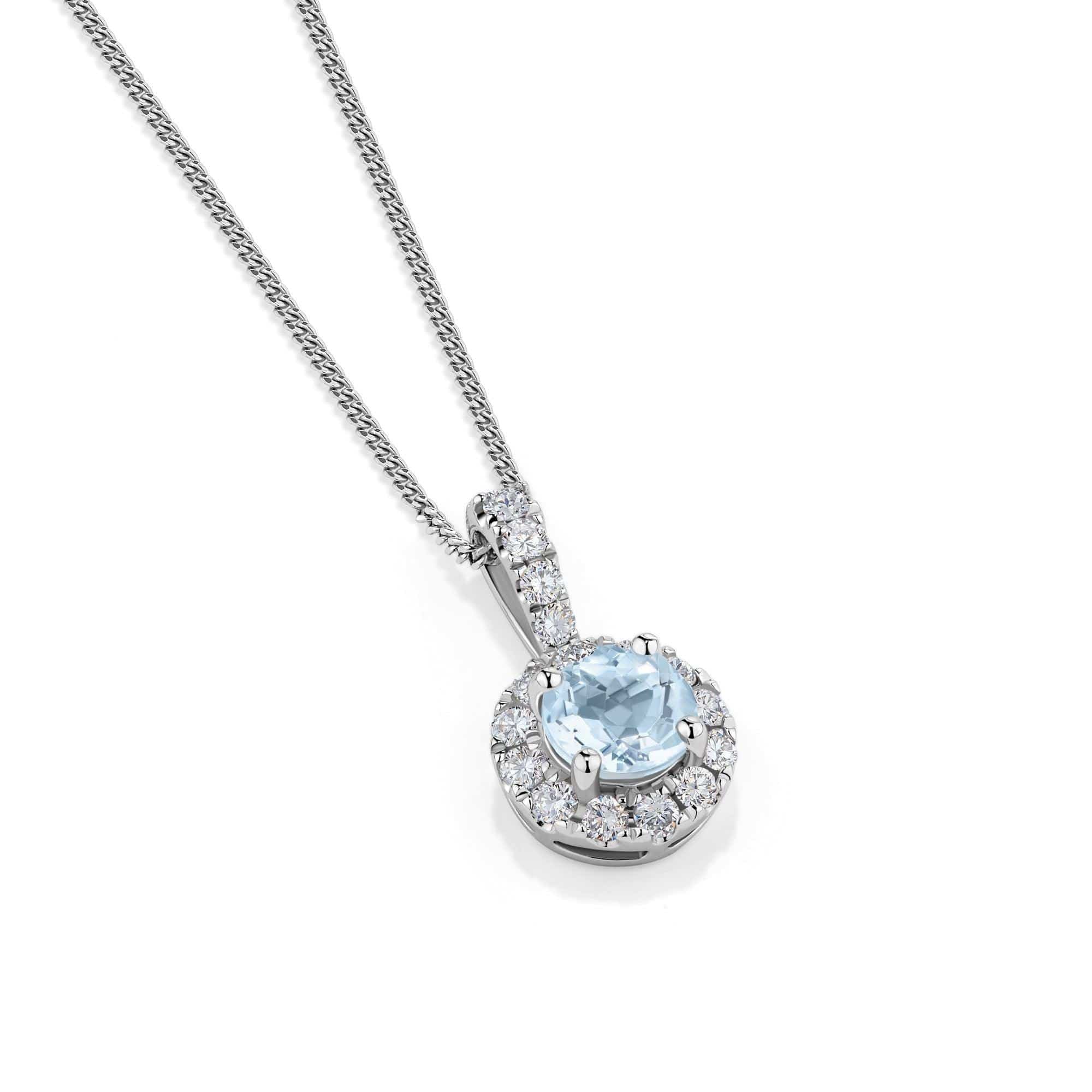 Bluebird™ Aquamarine and Diamond Pendant with Chain in 9ct White Gold TGW 0.68ct