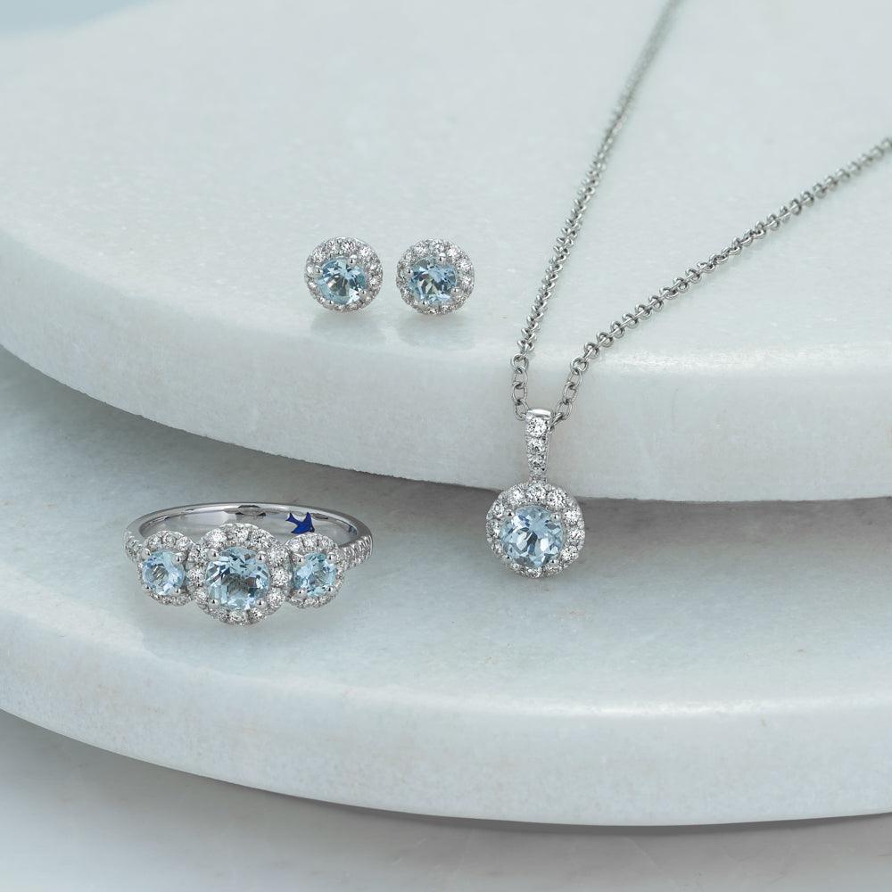 Bluebird™ Aquamarine and Diamond Pendant with Chain in 9ct White Gold TGW 0.68ct