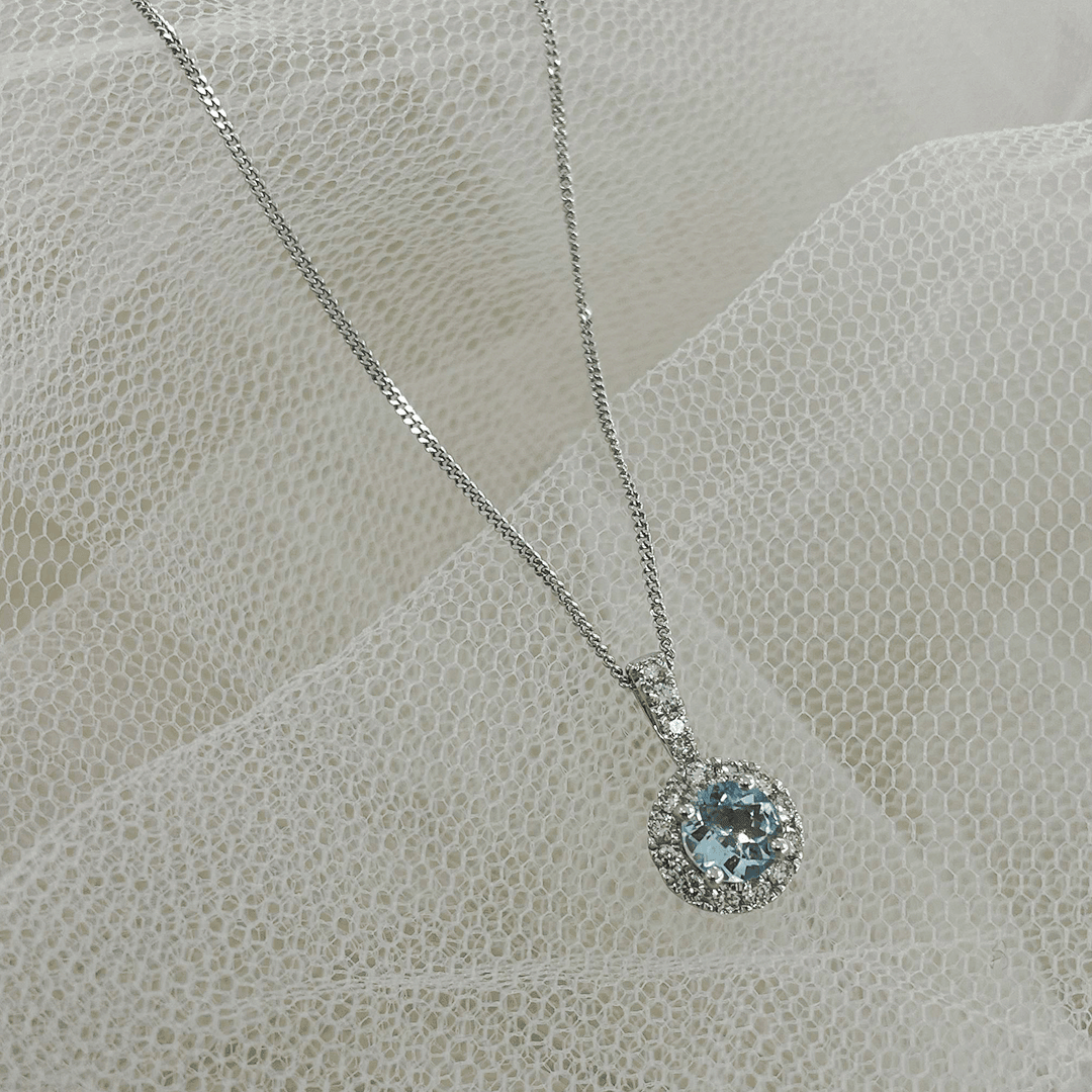 Bluebird™ Aquamarine and Diamond Pendant with Chain in 9ct White Gold TGW 0.68ct